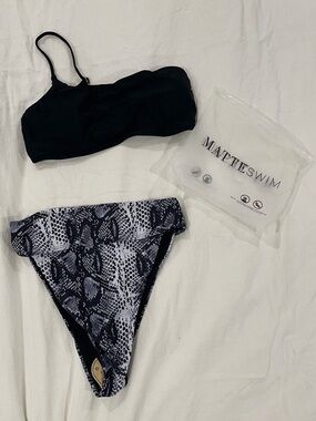Matte Collection Swim Black & White Snake Print